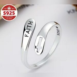 Stainless Steel Faith ring, adjustable, NWT